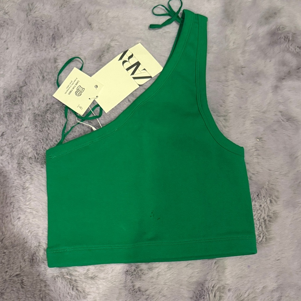 Zara Vibrant Green One-Shoulder Crop Top